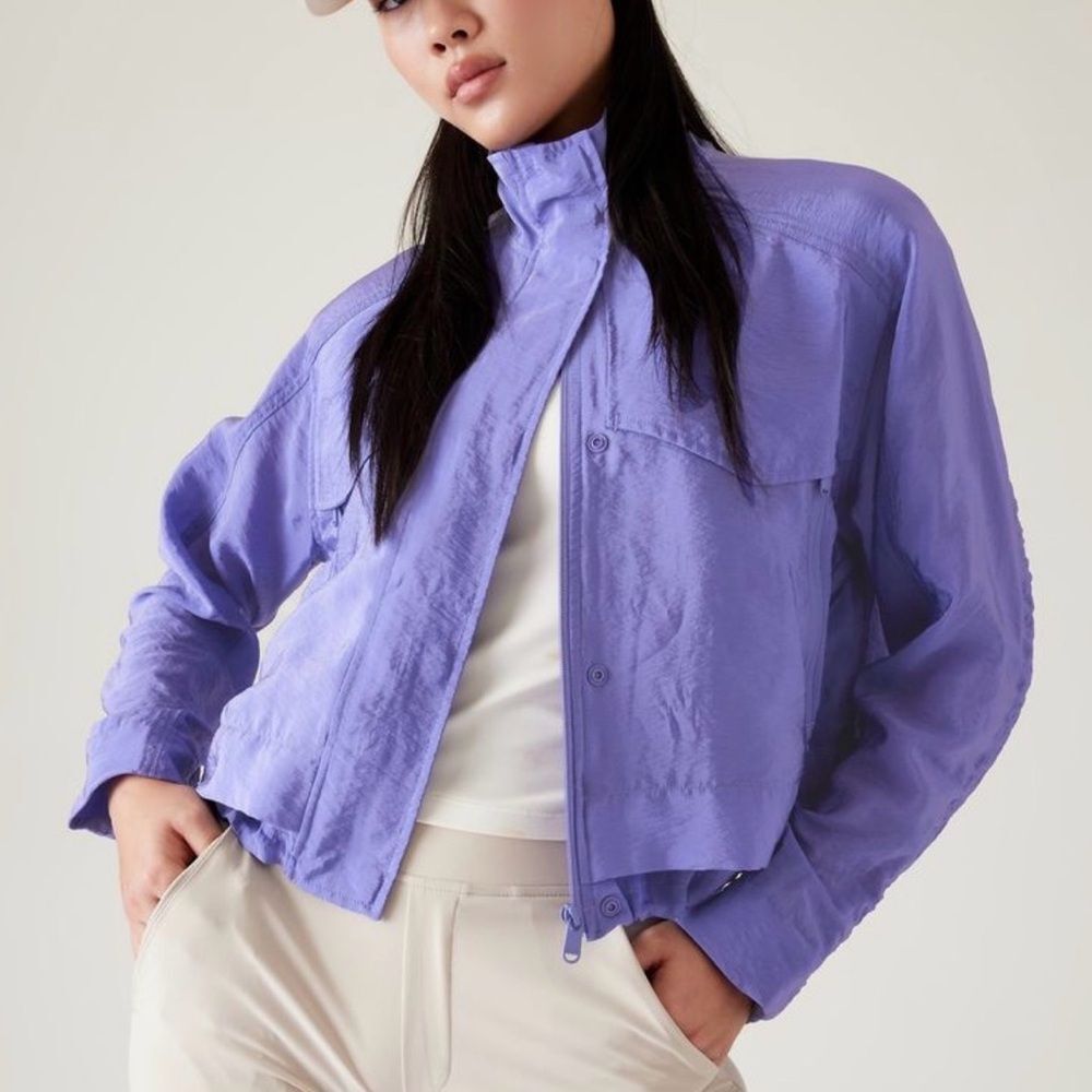 Athleta Arrival Jacket Cropped Funnel Neck Adonis Blue size L Athleisure Utility